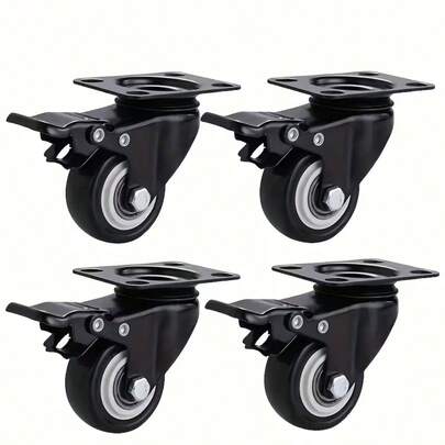 4个通用重型静音旋转脚轮，直径1.5英寸，带刹车轴，适用于手推车和小拖车
