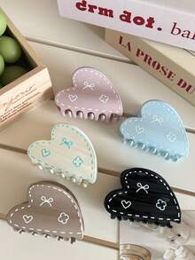 1个/6个装休闲亚克力心形发爪夹，2026新款，适合海滩、旅行、派对、度假、返校等场合，甜美发夹 - 彩色 - 查看 3