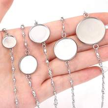 2pcs/Pack Stainless Steel Time Gem Tray Bracelet Charm Pendant 12/16/18/20/25mm Tray Lobster Clasp Chain Bracelet Blank Cabochon Base Jewelry Making Supplies