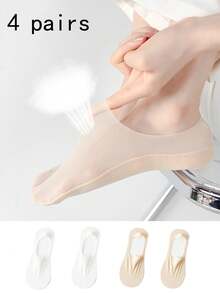 4pairs Women Solid Anti-slip Casual Invisible Socks For Spring And Summer - Multicolor - View 9