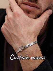 Customized Women's Stainless Steel Bracelet With Personalized Nameplate, Letter, Heart, Hollow Butterfly Design, Jewelry Gift For Women, Wedding, Valentine's Day - Silver Bracelet - View 4