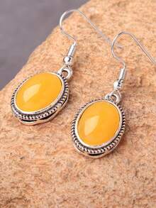 أقراط نسائية عصرية بشكل بيضاوي باللون الأصفر الكهرماني، خيارات متعددة للمواد - شمع العسل أصفر - مشاهدة 10