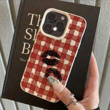 1个复古红色格子黑色唇印TPU软手机壳，兼容 17 Pro Max/17/16 Pro Max/15/13/12/11、S20 FE/A15/S24/A55、Redmi Note 11/12/13 Pro，全包防震保护套 - 白色 - 查看 2