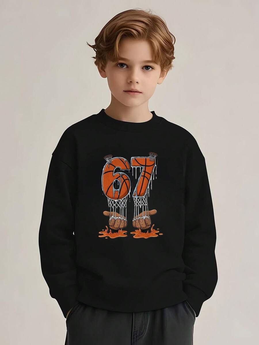 Boys' Sweatshirt With A Fun And Dynamic Graphic Design. This Casual, Versatile, Drop-Shoulder Sweatshirt Is Made From Thick, Warm Fleece. The Long Sleeves Make It Ideal For Cold Weather. It Also Features A Comfortable Cotton Lining. - Black - View 1