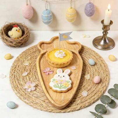 1个木质胡萝卜造型盘/托盘，装饰性木质零食/奶酪拼盘，适合复活节、春季假期、乔迁之喜等场合赠送