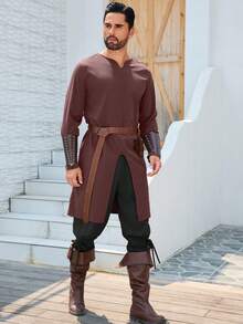 Men's Medieval Shirt, Halloween Cosplay Costume Long Sleeve Shirt - Rust Brown - View 13