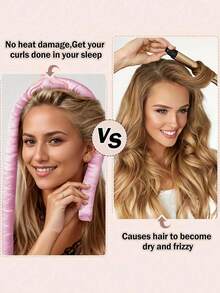 5pcs No-Heat Curling Iron Set, Includes: No-Heat Curling Wand, Satin Sleep Cap, No-Heat Hair Band, Hair Scrunchies, Soft Sleep Cap, Flexible Styling Tool, Suitable For Women With Long Hair To Create Wavy Hairstyles - Multicolor - View 5