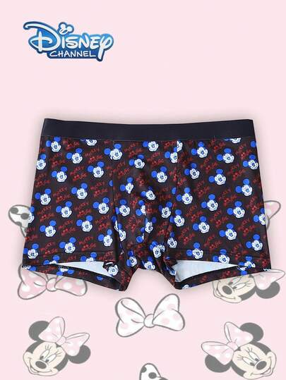  1pc Disney Cartoon Print Underwear-Soft-Comfortable, Letter Elastic Waistband, Casual Men's Underwear