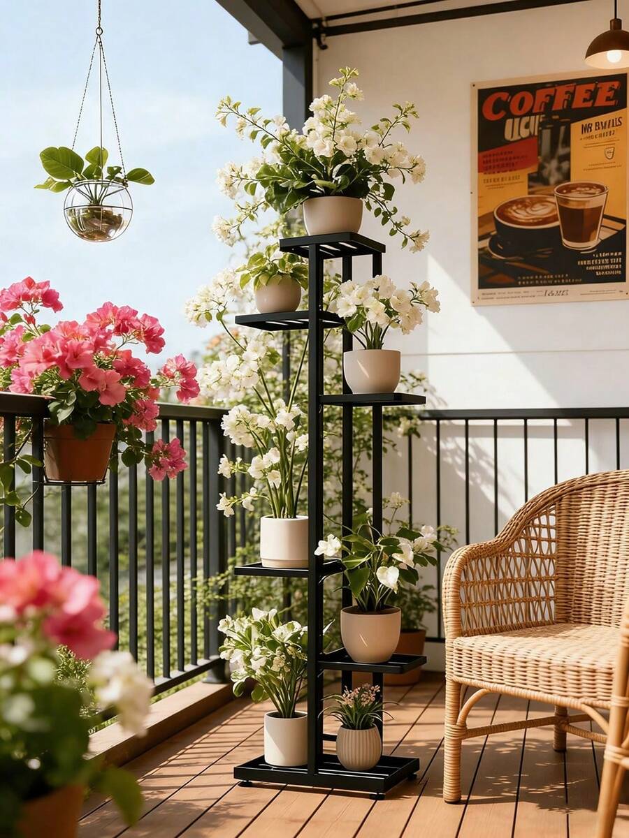 This Year's Best-Selling 6/5/4 Plant Stand, Storage Rack, Display Shelf - Latest Upgraded Model Indoor/Outdoor Metal Plant Stand With Multi-Tier Design Accommodates Multiple Potted Plants.Features A Rust-Proof Coating For Durability.Evenly Spaced Grid Structure Ensures Balanced Weight Distribution And Prevents Deformation.Widened Base Maximizes Space Utilization.Round Base Prevents Floor Scratches While Maintaining Stability.Suitable For Patios, Corner Balconies, Living Rooms, Studies, And More.Folds For Easy Storage. - 黑色/6層 - 查看 1