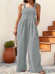 大码休闲纯色阔腿连体裤，春夏款 - 淺灰色 - 查看 2