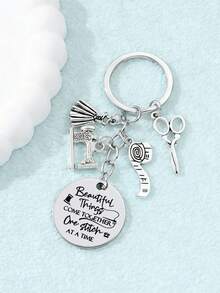 1pc Sewing Machine, Dress, Scissors, Tape Measure Alloy Pendant Stainless Steel Plate DIY Keychain Versatile Bag Charm - Antique Silver - View 2