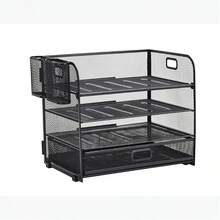 Oval Grid Desk Organizer Pen Holder, Metal Desktop Pen Cup, Side-Mounted Pen Holder, Office Supply Essential - Multicolor - View 5