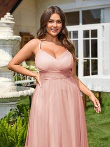Plus Spring Summer Elegant Sleeveless Backless Lace Mesh Light Pink Bridesmaid Dress, Suitable For Wedding Party Prom Dresses Vacation Dresses - Pink - View 5