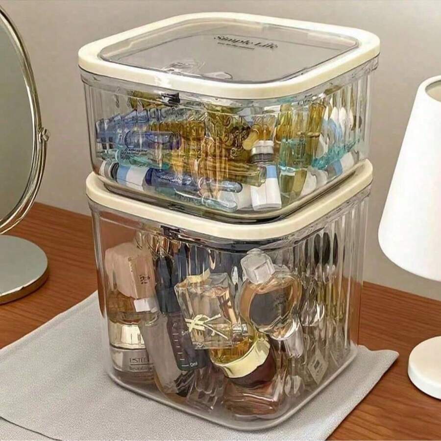 1pc Multi-Function Dust-Proof Makeup, Hair Accessory Storage Box, Makeup Box, Desktop Trash Can, Women's Organizer Box, Travel Essential, Dorm Storage, Autumn Decor - Multicolor - View 1