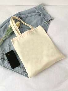 10pcs/Set Women Simple Canvas Tote Bag, Open-Top Canvas Shoulder Bag, Handbag, Simple Schoolbag For Elementary, High School, College Students, File Folder, Travel Bag