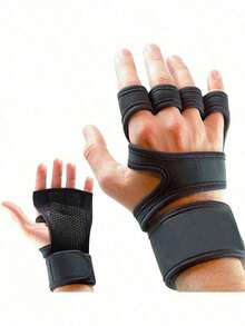 1 Pair Unisex Fingerless Sports Gloves Weightlifting, Gym Fitness Training With Hook & Loop Fastener - 黑色 - 查看 7