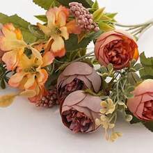 Buquê de Flores Artificiais com Contas Rosadas, Flores Falsas para Decoração de Casamento, Decoração Doméstica Atacado - laranja - Visão 5