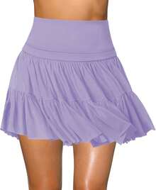 Women's Mini Skirt Skort Flowy Pleated High Waisted Ruffle Tennis Skirts For Women Athletic Skater Golf With Shorts Pockets - Purple - View 1