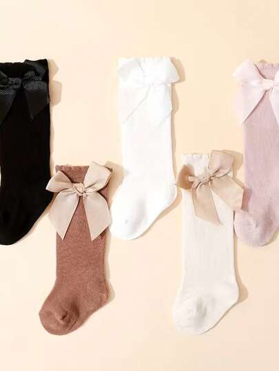 5双婴儿/幼儿女童侧边蝴蝶结装饰多功能中筒袜
