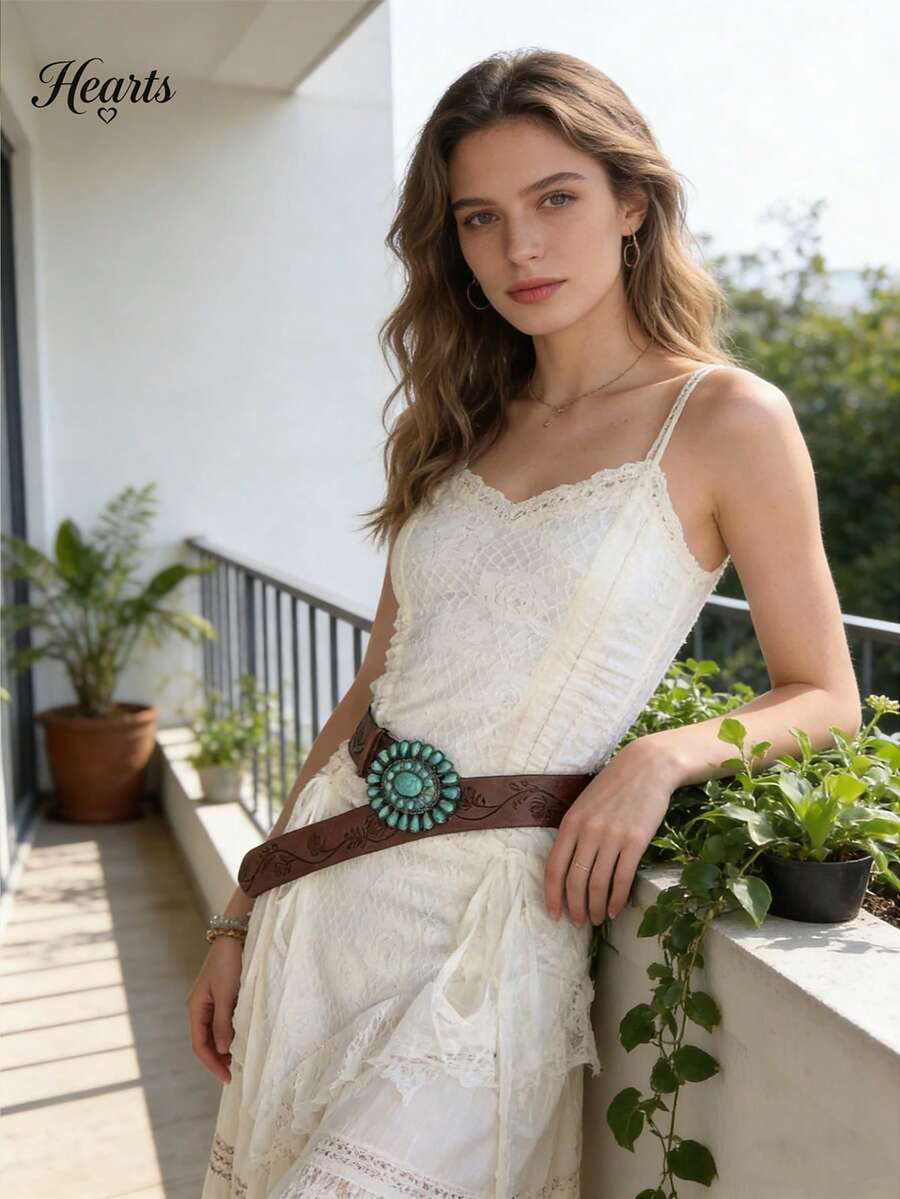 2026 New Vintage Carved Floral Waist Belt, Fashion Bohemian Leather Belt, Unique Accessory, Gift For Women, Girlfriend, Wife, Valentine's Day - Coffee - View 1