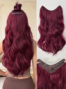 V-Clip Style Hair Extensions In Brown, Gold, Burgundy, Gradient Gray, Gradient Gold, 22 Inch Long Wave Heat-Resistant Fiber Synthetic Hair Pieces, Suitable For Women's Christmas, Halloween, Music Festivals, Parties, And Daily Use - Two-Tone - View 5