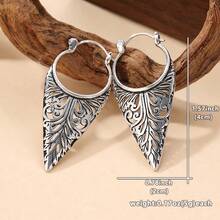 复古镂空耳环，古朴几何吊坠耳环，女士耳环，叶子图案耳环 - 復古銀色 - 查看 6