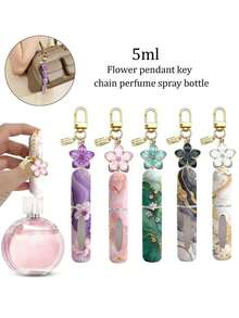 2/4/5pcs Floral Pendant Perfume Spray Bottle, Marble Flower Pattern Perfume Bottle With Key Chain, Women's Crossbody Bag, Handbag Decorative Pendant, Mini Perfume Dispensing Tool, Birthday Gifts For Family And Friends, Holiday Gifts, Portable For Travel 5ML - Nhiều màu 4 - Xem 2