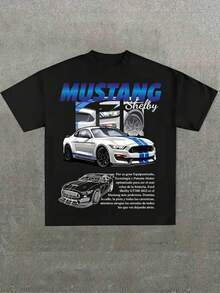 Mustang Shelby Car Graphic Black T -Shirt,Casual Digital Print Pure Heavy Cotton T Shirt,220g Cotton T-Shirt,Gift,Summer,Unisex - 黑色 - 查看 1