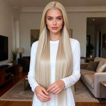 ZigZag Hair 40英寸混色金色直发合成蕾丝前假发，13x4蕾丝，耐热纤维发丝，预先拔毛的发际线，男女通用 - 180%密度 - 挑染金色 - 查看 5