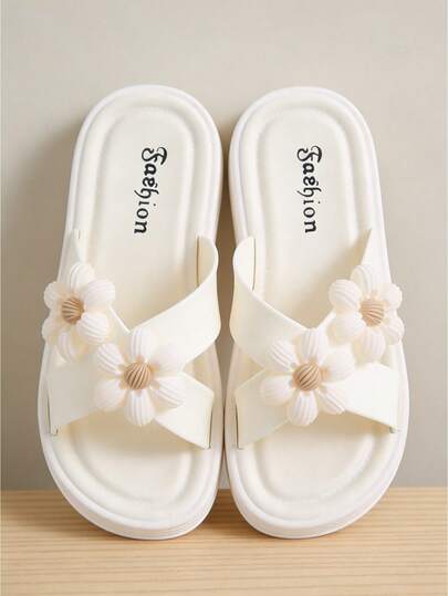 女士时尚凉鞋，优雅花朵圆头平底凉鞋，适合日常通勤、户外购物、海滩度假等场合。