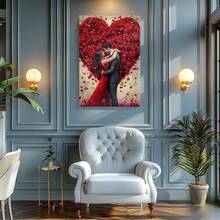 1pc Valentine Day Gift, Spring Wall Art, Christmas Decor Wrapped Framed Canvas Wall Art, Vintage Prints Poster, Romantic Couple, Red Roses, Heart Shape - Floral, Realistic, Romantic, Detailed Style, Birthday Party Decor, Decorative Wall Art for Living Room Bedroom Office, Hanging Hardware Included - Wrapped Framed Canvas, Vertical - Lienzo enmarcado - Ver 6
