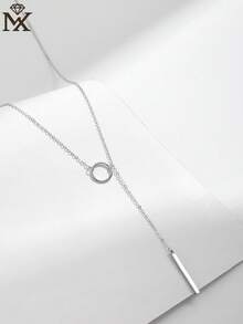 SYMFNY 1pc 925 Sterling Silver Minimalist Double-Layer Y-Shaped Pendant Necklace, Suitable For Women's Date And Daily Wear