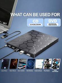 便携式外置DVD光驱 | USB 3.0 & Type-C双接口CD/DVD刻录机/播放器 | 通用型，适用于笔记本电脑、台式机、PC、Windows、Linux、iOS设备 | 超薄紧凑设计 | 即插即用 | 黑色