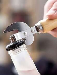 1pc Wooden Handle Can Opener, Multifunctional Can Opener, Home Beer Bottle Opener - Multicolor - View 5
