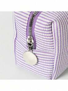1pc Striped Women's Cosmetic Bag, Polka Dot Striped Zipper Organizer Pouch, Travel Toiletry Bag, Women's Makeup Organizer, Back To School Bag, Travel Organizer, Beach And Summer Vacation Bag, School Makeup Bag, Back To School Supplies, Cosmetic Organizer, Study Supplies Pouch, Storage Bag, And Dorm Essential Organizer - Multicolor - View 10