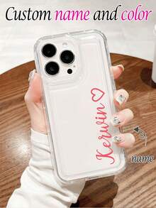 1pc Customized Love Heart & Text Design Shockproof Soft TPU Transparent Phone Case Cover For S20, S21, S22, S23, S24, A12, A14, A15, A21, A22, A31, 11/13/14/15/16 Pro Max - Clear - View 5