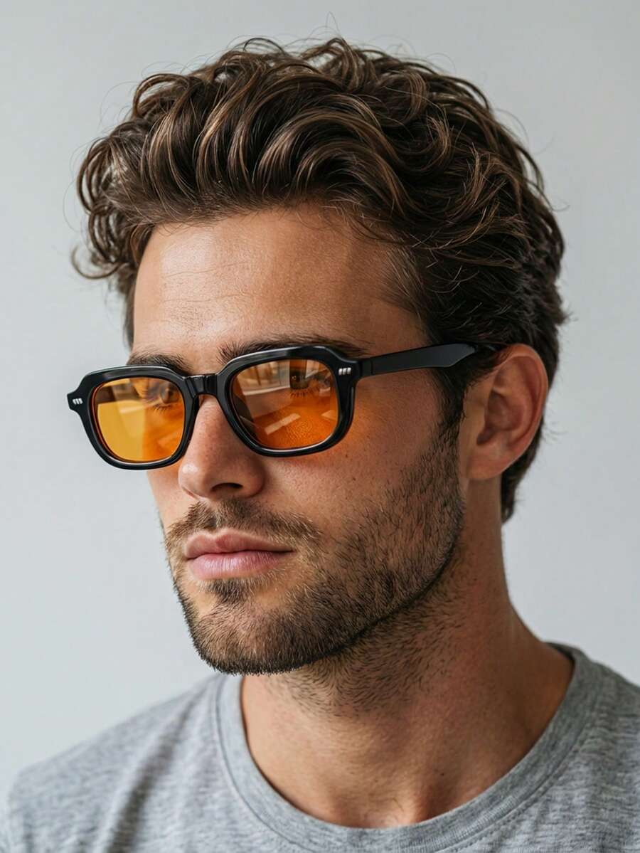 1 Pair Men's Black Square PC Frame Minimalist Solid Color Personalized Street Style Vintage Fashion Glasses - Black - View 1