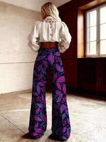 3D Women'S Imitation Denim Pants Featuring A Lively Leaves And Berries Design, Perfect For Autumn And Winter. These Bell-Bottom Wide-Leg Trousers Are Ideal For A Geometric Style. - 彩色 - 查看 3