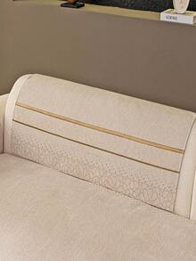 1pc Chenille Gold Line Bohemian Style Sofa Cover, Pet-Friendly Durable Dirt-Resistant, Non-Slip Backing, Machine Washable, Holiday Decor To Protect Sofa, Fits 3-Seater/4-Seater With Armrests, Autumn Decor, Room Decor, Back To School, School Supplies - Beige - View 7