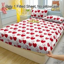 1件白色底心形图案透气床笠，柔软舒适的床垫罩，适用于卧室、客房和宿舍，床垫保护套，床上用品套装（不含枕套） - 彩色 - 查看 5