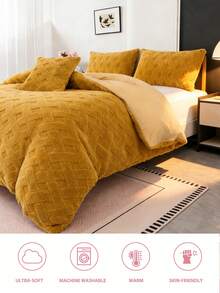 Conjunto de capa de edredom em sherpa jacquard (2/3 peças), macio e quente, com acabamento jacquard para uma textura superior, perfeito para um quarto aconchegante. Inclui 1 capa de edredom e 1/2 fronhas. Não inclui enchimento para travesseiro. Lavável à máquina. Certificado Oeko-Tex. - Ouro - Ver 7