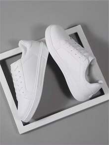 Zapatillas casuales con cordones, tallas 36-45, zapatos blancos de alta calidad, versátiles y de suela blanda para estudiantes, antideslizantes - Blanco - Ver 2