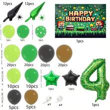 147件套我的世界像素风派对用品套装：乳胶+铝箔材质，绿色格子数字气球，角色横幅，游戏主题，适合儿童生日派对，营造沉浸式庆祝氛围 - 彩色 - 查看 16