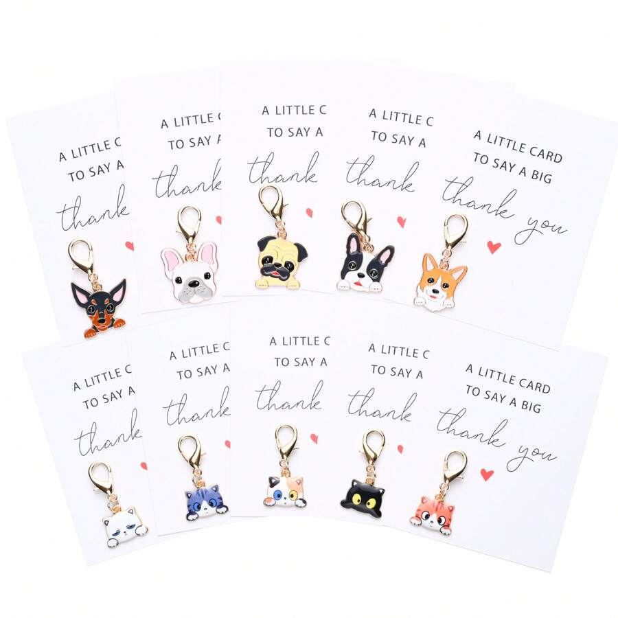 Thank You Card Cute Cartoon Pet Keychain Alloy Dog Bag Pendant Holiday Small Postcard Employee Appreciation Encouragement Blessing Close Friends - Corgi - Xem 1