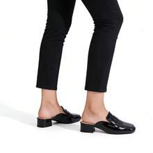 2026 Simple Classic Suitable For All Seasons,New Square Heel Open Toe Backless Slip-On Shoes,  Backless Loafers Black Slip On Flat Mules For Women,Square Toe Glossy Leather Loafers, Black Elegant Backless Flat Ladies' Casual Shoes,Slip-On Loafers, Elegant & Versatile Backless Black Flat Shoes,Elegant Versatile Backless Flat Loafers, British Style, Versatile, Lightweight, Soft Women's Flat Mules, Indoor/Outdoor Casual Comfortable Loafers, Suitable For Commuting, Shopping, Party, Wedding And Formal Occasions,Patent Leather Dress Mules Fashion Comfortable Low Heel Slip On Backless Loafers For Wedding Office Business Formal Clogs - màu nâu - Xem 4