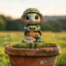 可爱的 2D 亚克力乌龟花园，配四叶草 - 鲜艳的绿色乌龟帽子，手捧心形，栩栩如生的户外草坪和庭院装饰，是生日或母亲节礼物乌龟装饰的完美之选。 - 彩色 - 查看 6