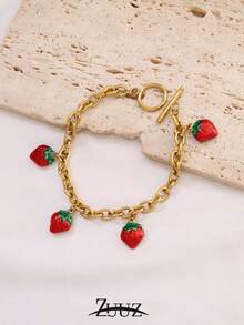 1pc Fashion Stainless Steel Strawberry Pendant Bracelet For Women Chain Bracelet Jewelry Party Gifts Suitable Daily Wear - Bracelet - View 6