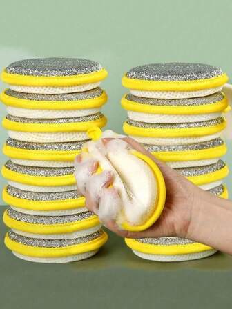 25件套多用途厨房清洁海绵套装 - 可水洗亮绿色涤纶百洁布，米色纹理表面厨房清洁海绵，适用于清洁锅、平底锅、水槽、炉灶和炊具，不粘防污 - 厨房、客厅和卧室的清洁工具。