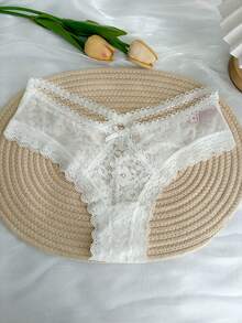 1pc Personalized Text Custom G-String Panty With Crystal Embellished English Letters & Numbers, Hollow Lace Criss-Cross Sexy Bikini Briefs, Customized Name & Date Printed G-String, Ideal Gift For Wife, Friend, Lover, Bestie On Valentine's Day, Christmas, Halloween, Thanksgiving, Birthday, Anniversary - White - View 5