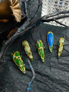 A Series Of Different Color Of Our Hot Long Stiletto: Green Nails Blue Nails: DIY 10pcs Of Cute Baroque Nail Art Of Y2K Glossy Green Nail Stickers Blue Nails Red Nails Orange Nails With Handpainted Ripples A Western Goth Palace Style French Tip Handmade Acrylic Press On Nails With Free Poly Gel Nail Kit. Bright Green, Gold, Blue Armor Surface - Nhiều màu - Xem 8